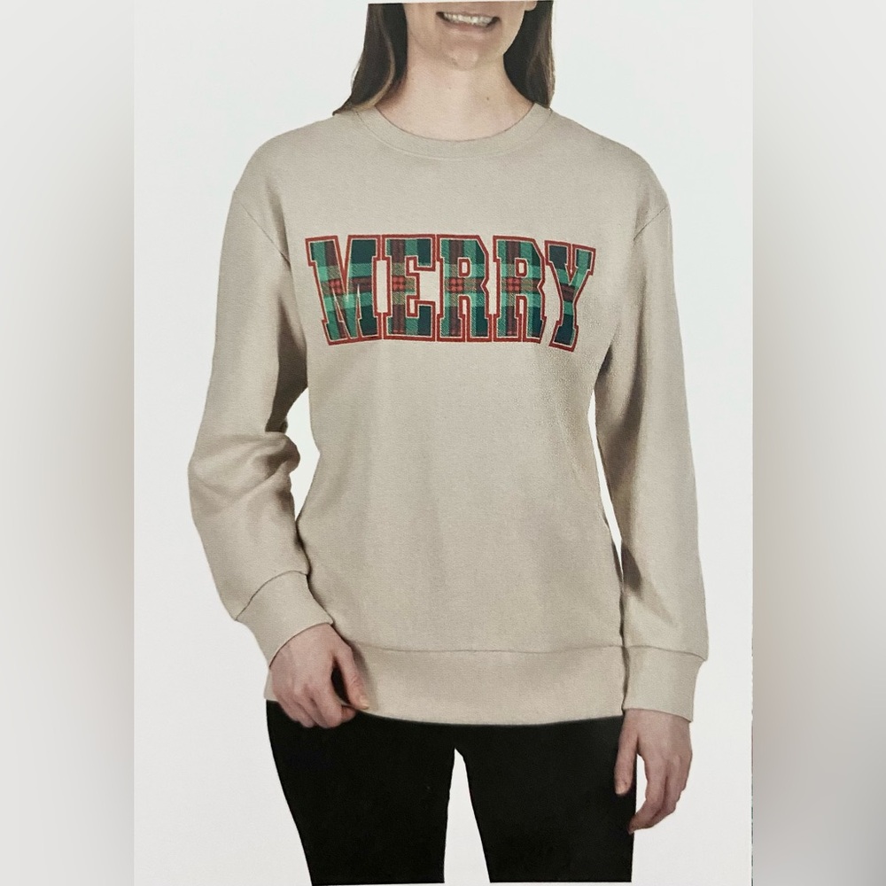 STATE OF MINE Woman’s  MERRY Sweatshirt Size XL NWT Christmas.